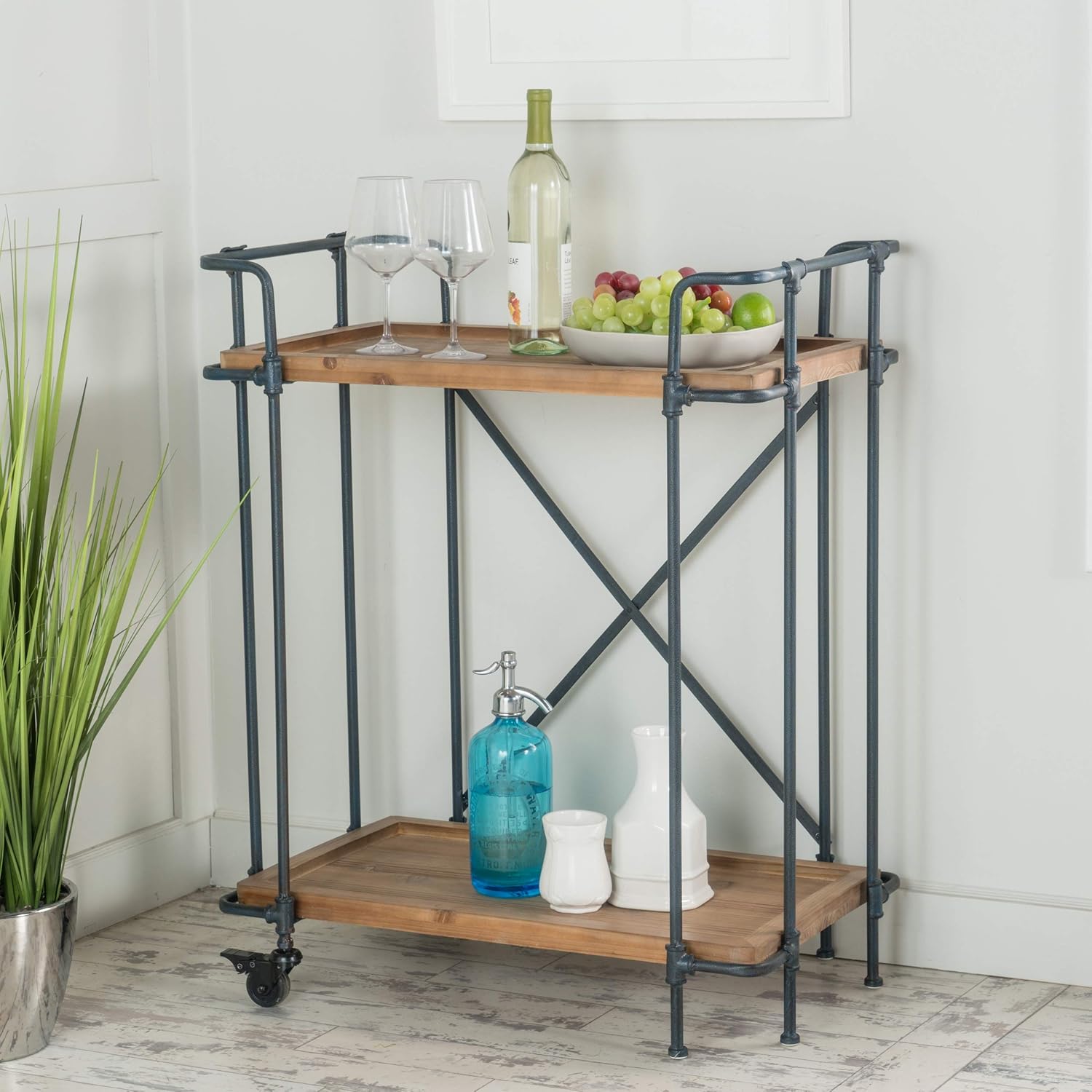 Antique Finish Firwood and Iron Coffee Cart L255