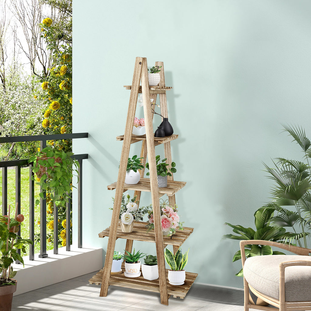5-Tier Ladder Shelf Bookcase Storage Display Shelf Natural H148