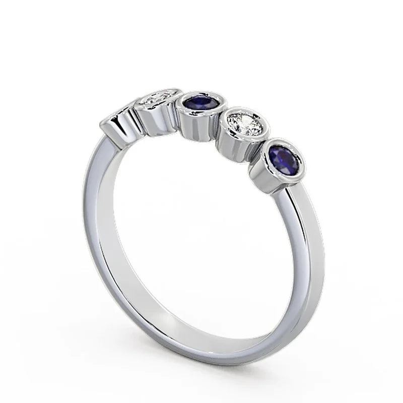 14K White Gold Eternity Band with Blue Sapphire and Diamond K559