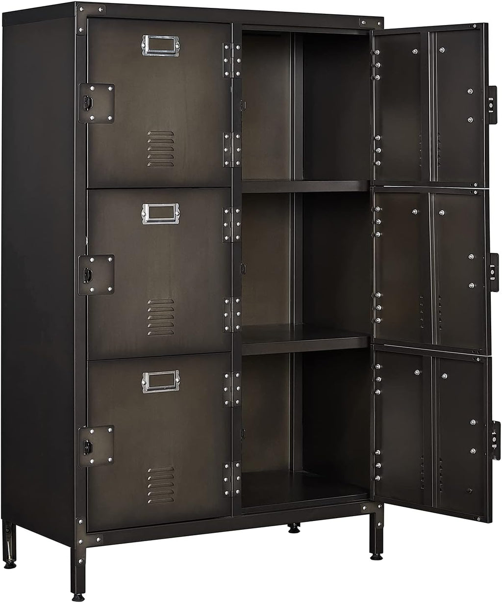 Metal Locker Storage Cabinet with Shelves and 6 Lockable Doors Q2989