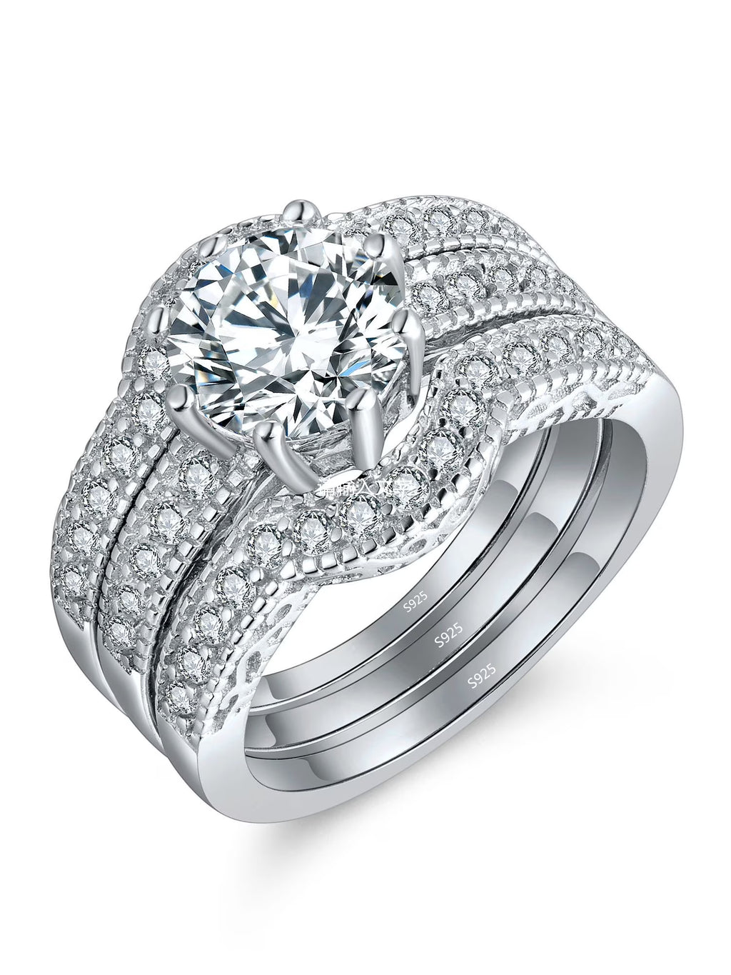 Sterling Silver CZ Engagement Ring Set Z91676
