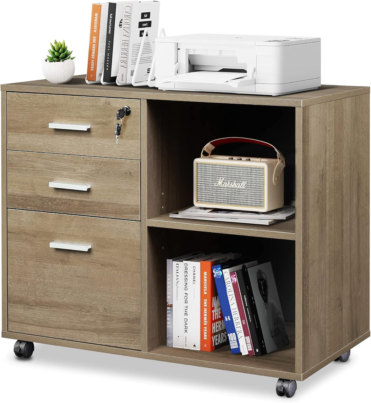 Black 3-Drawer Wood File Cabinet with Lock I3937