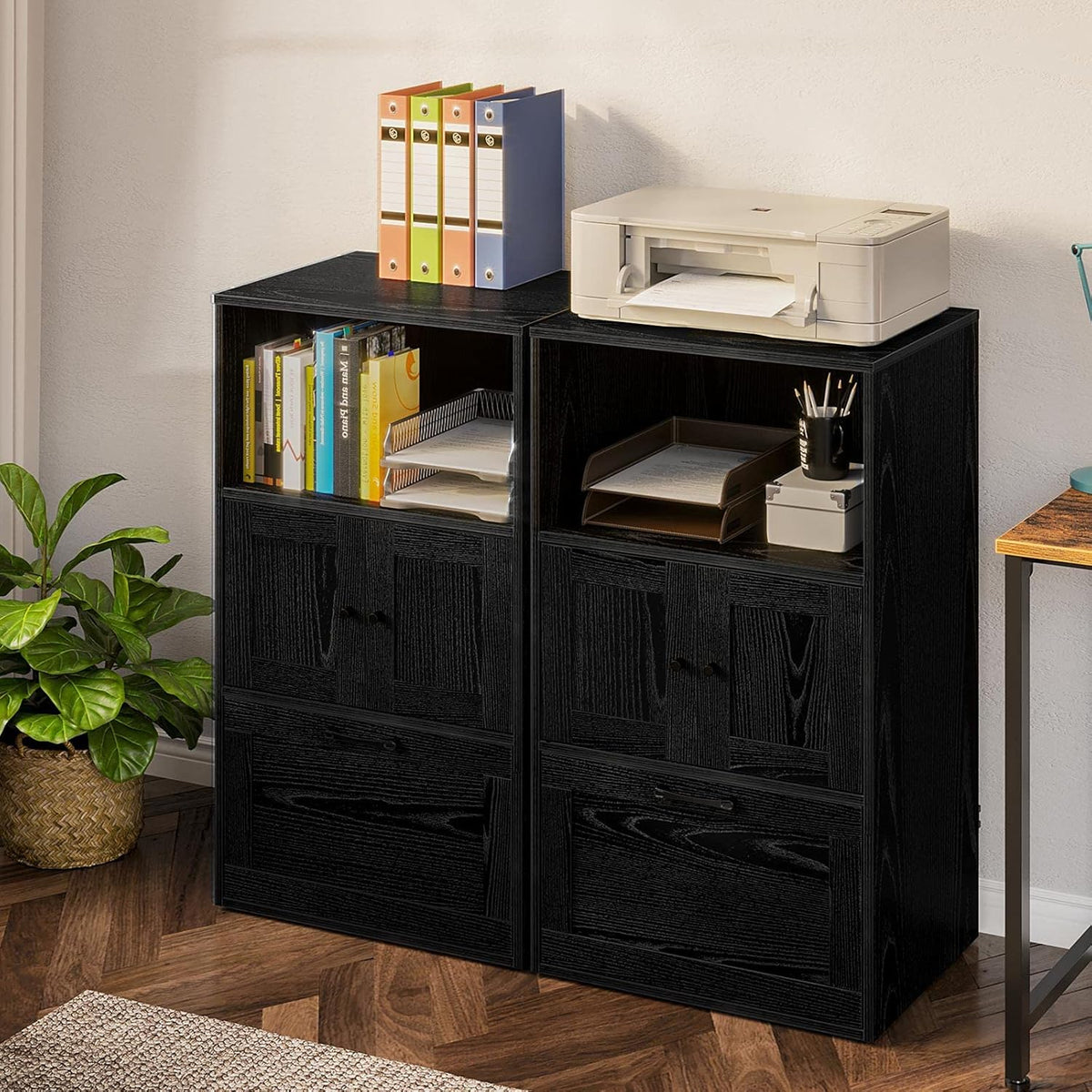 Black File Cabinet with Drawer and Storage Shelf M845