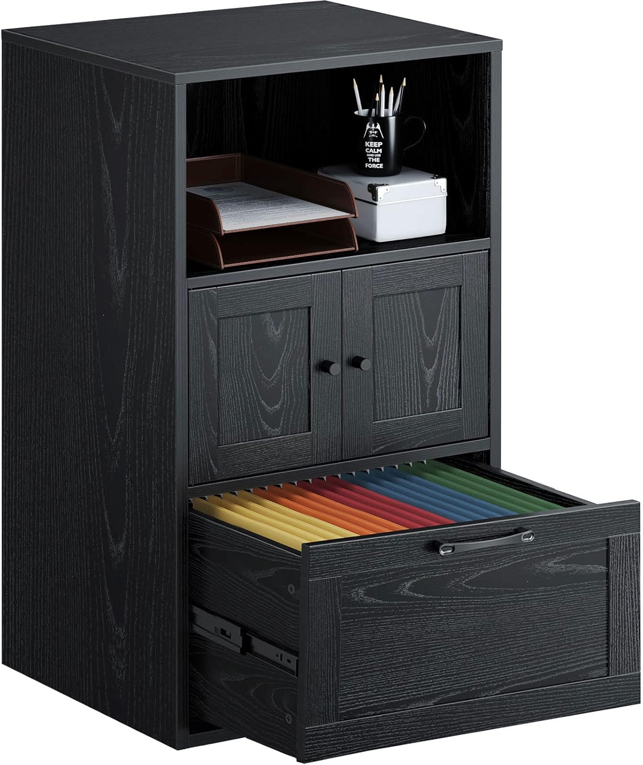 Black File Cabinet with Drawer and Storage Shelf M845