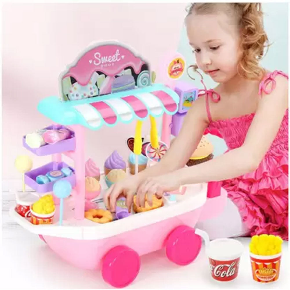 Ice Cream Cart Toy Set with Umbrella Food Dishes G29707