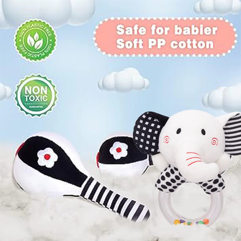 3PCS Soft High Contrast Black and White Plush Baby Rattles N701