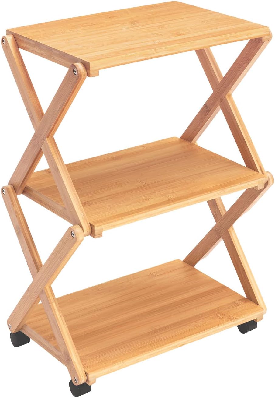 Bamboo 3-Tier Rolling Printer Cart with Storage I6746