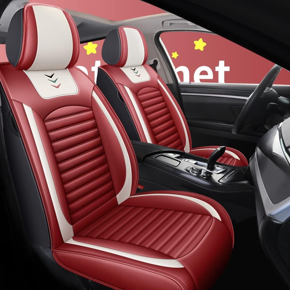 Black-Pink PU Leather Car Seat Cover 5-Seats J8674