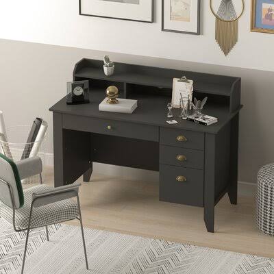 Wooden Desk with Storage Drawers and Hutch N73928