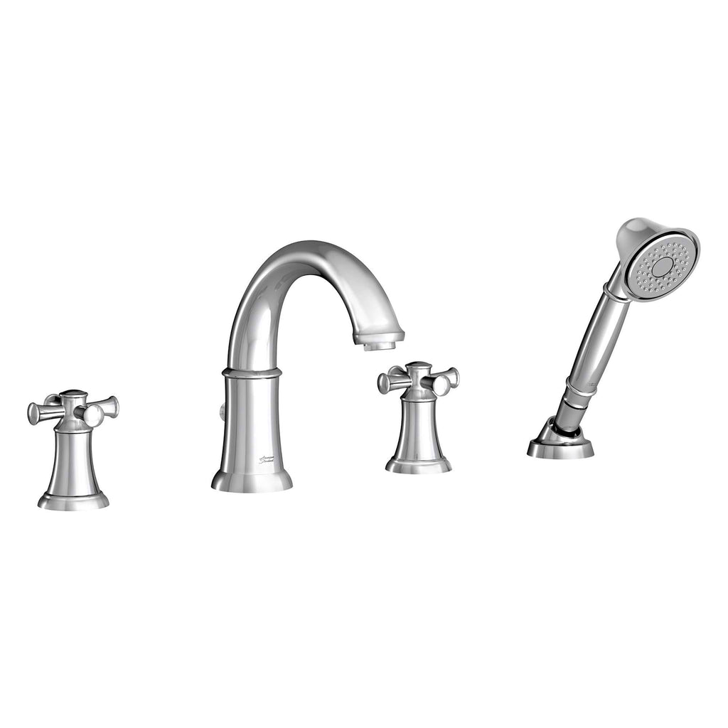 Polished Chrom Double Handle Deck Mounted Roman Tub Faucet Trim with Handshower Z11419