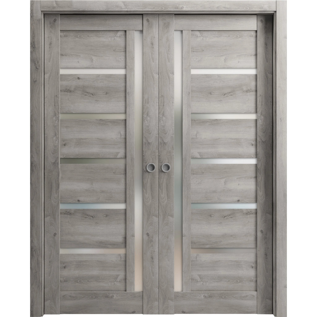 Sliding French Double Pocket Doors 56 x 96 inches Solid Wood Interior Doors H9969