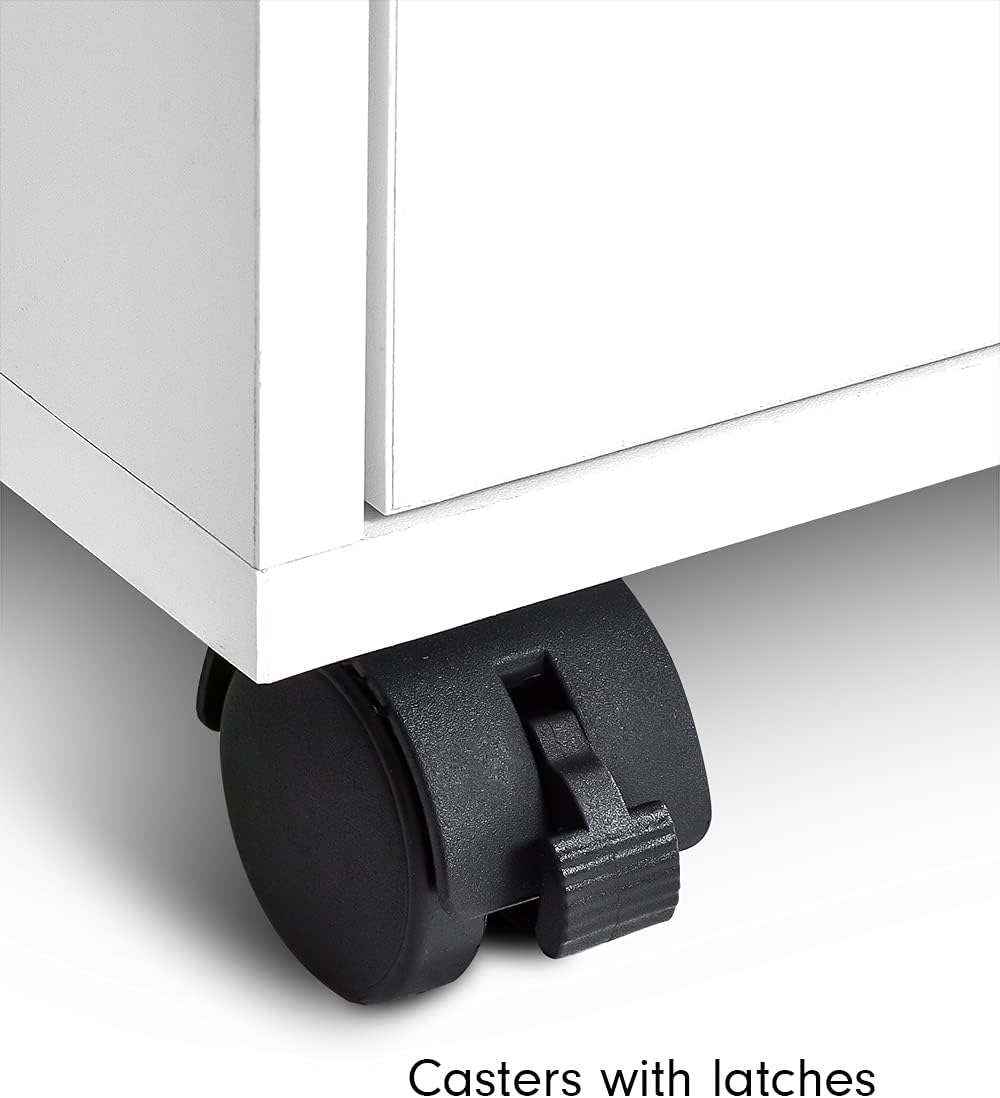 White 3 Drawer Wooden Mobile Filing Cabinet with Wheels V871