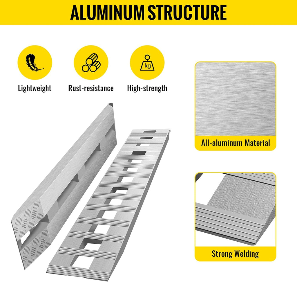 84'' X 15'' Aluminum Trailer Ramps 6000LBS Total Beavertail Hook End 1 Pair N4556