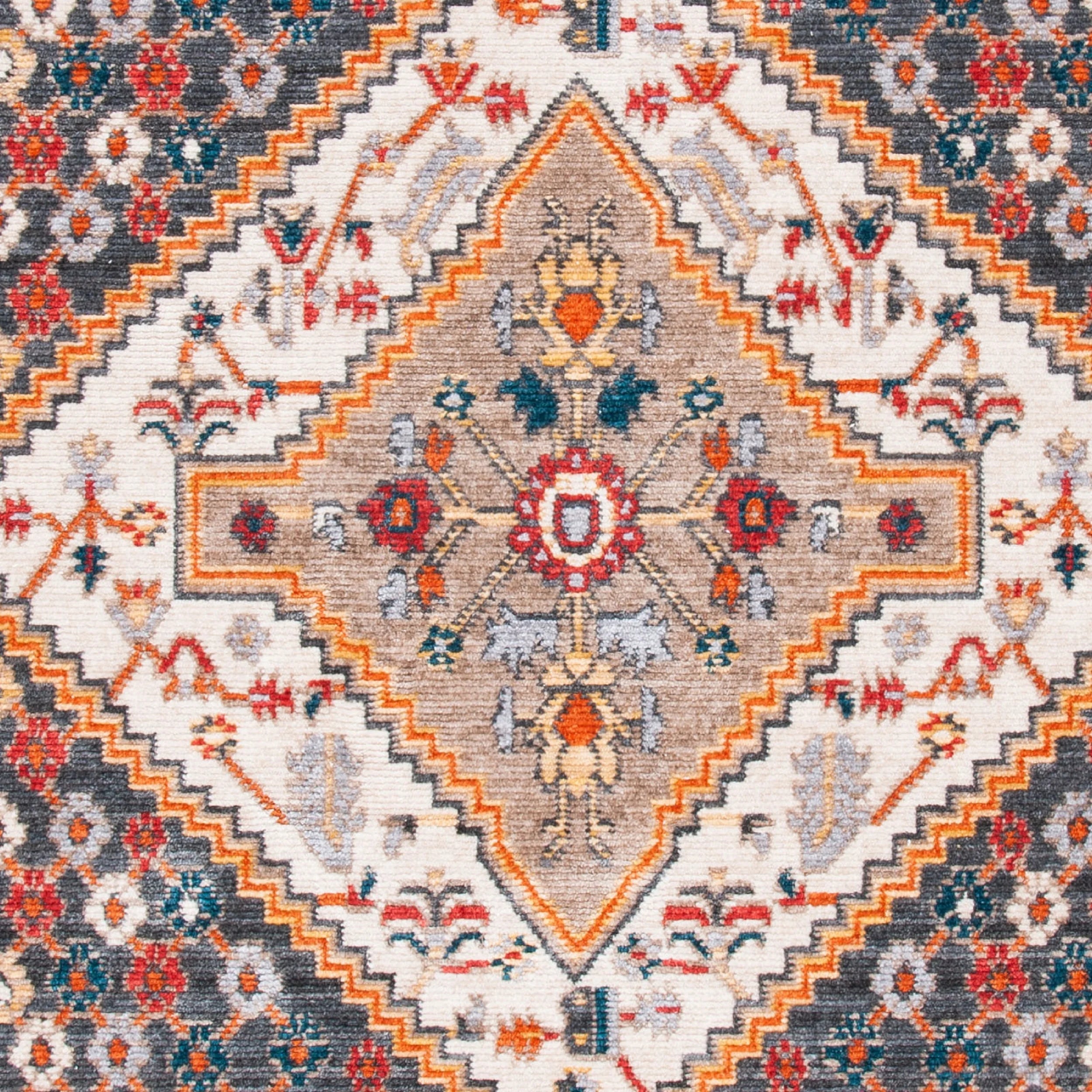 Charcoal/Ivory Floral Bordered Area Rug I8378