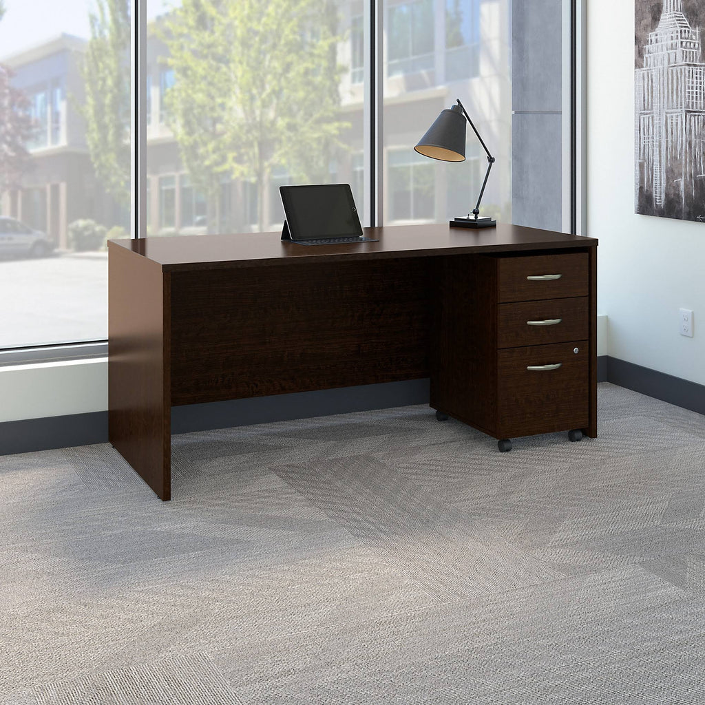 Mocha Cherry Office Desk with Mobile File Cabinet D86577