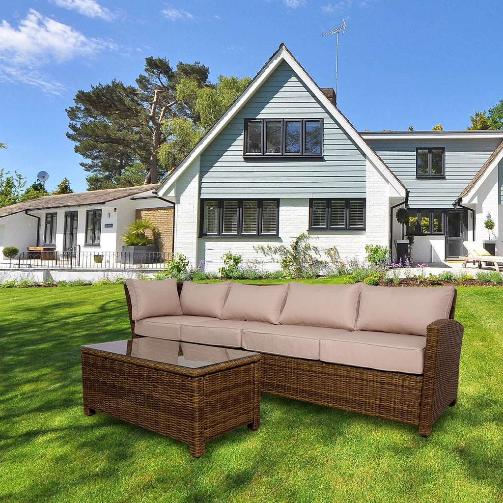 4-Piece Rattan Sectional Sofa Set with Beige Cushions Table N321326