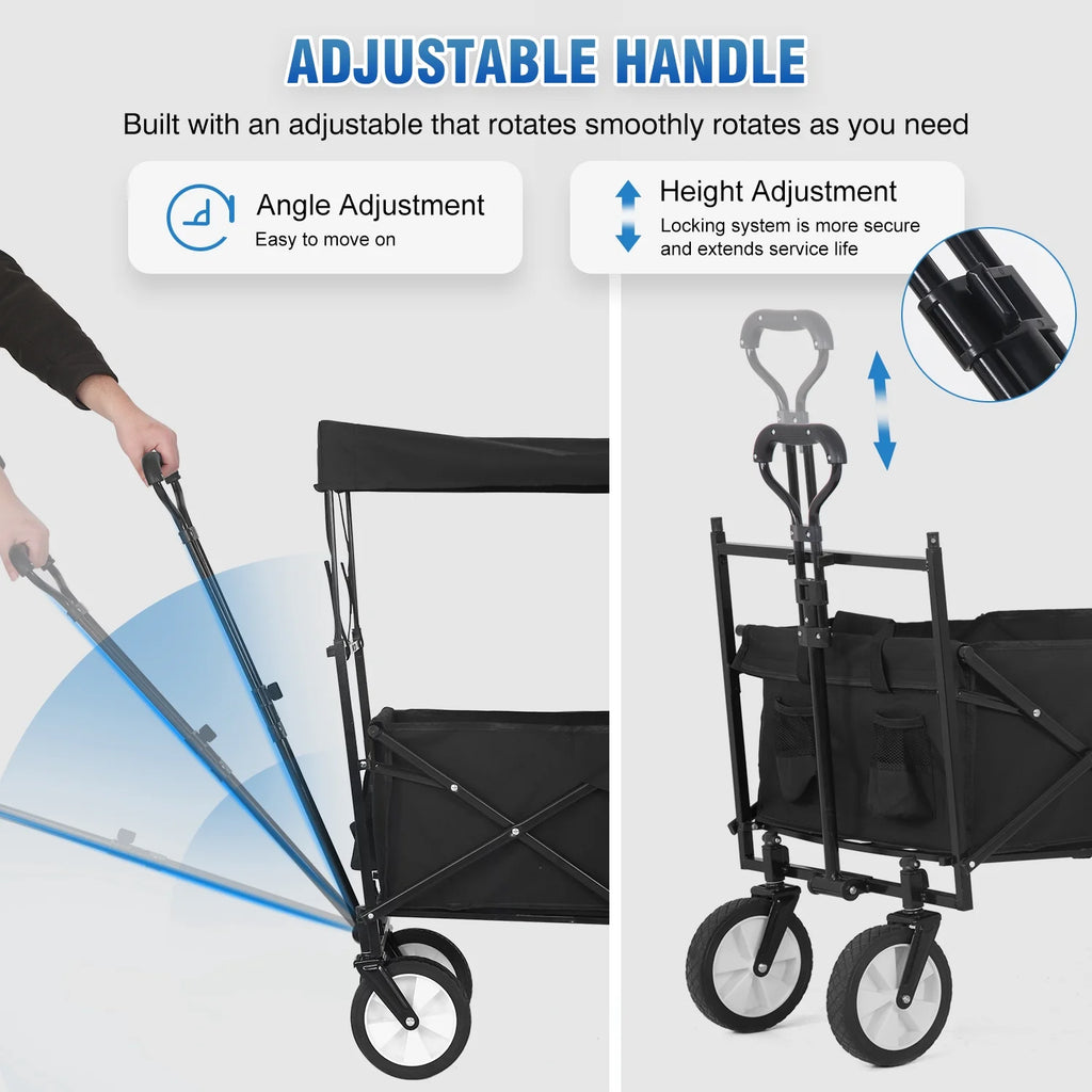 Black Folding Wagon Cart with Removable Canopy X577365