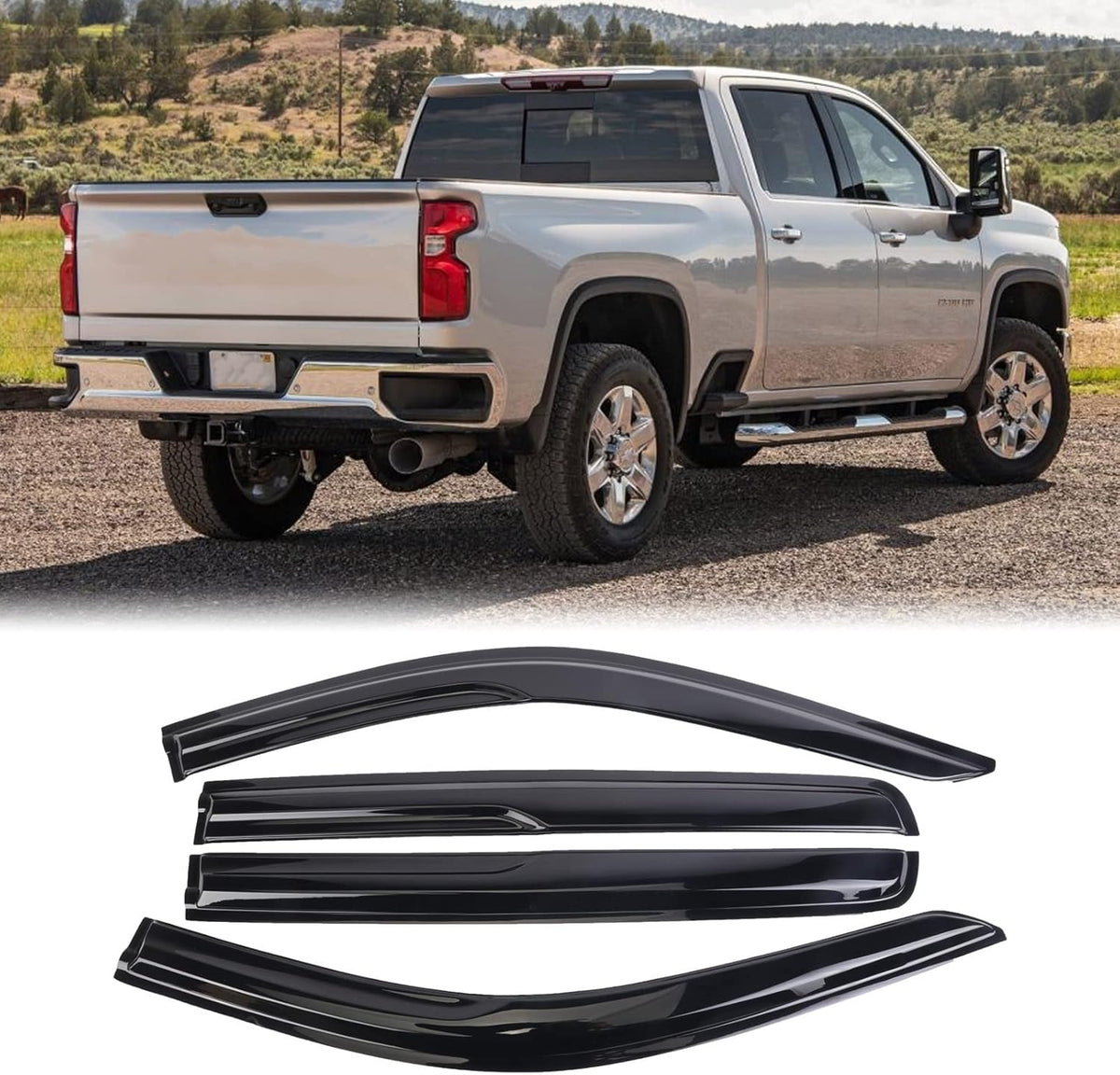 4PCS Window Visors Rain Guards for Chevy Silverado Crew Cab S7121