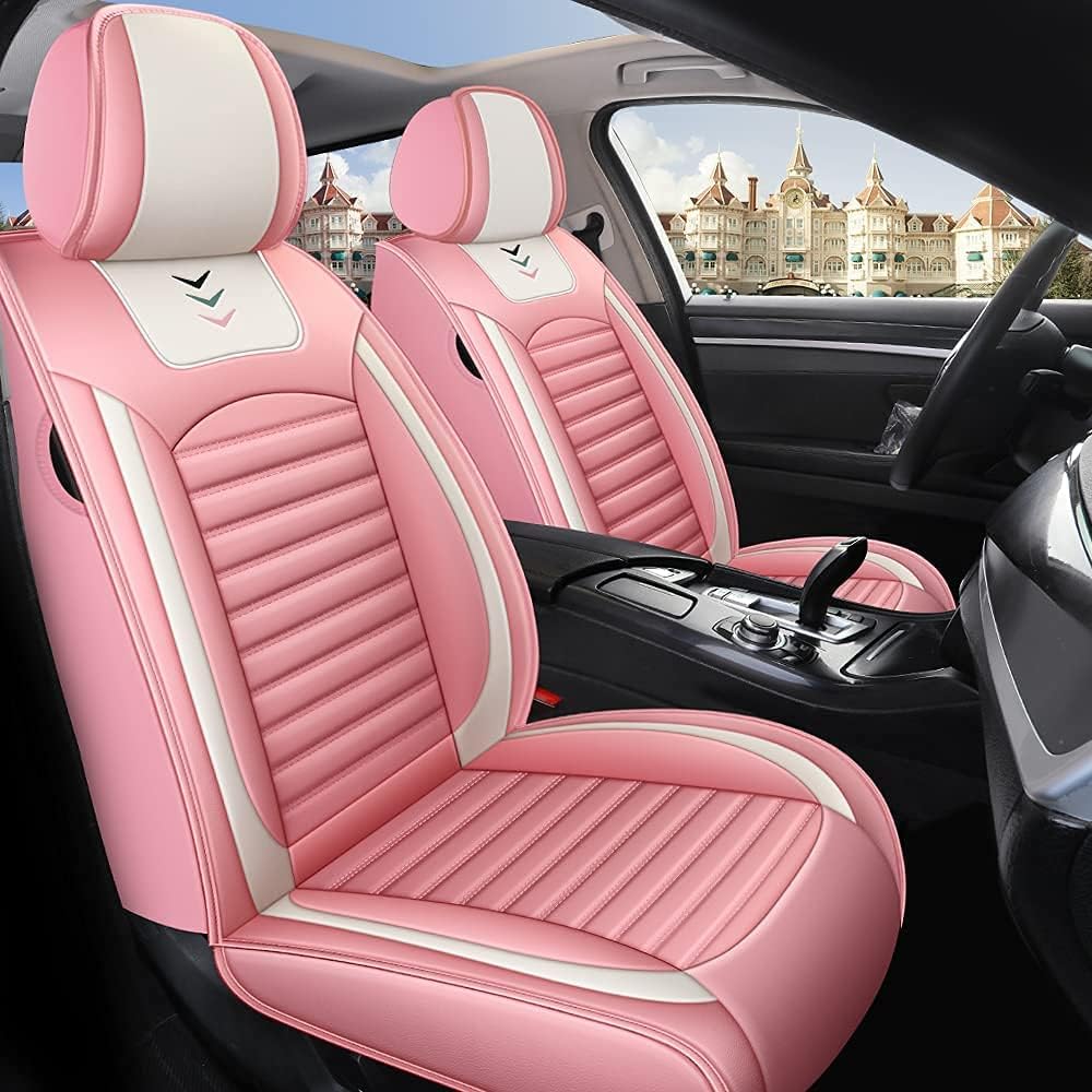 Black-Pink PU Leather Car Seat Cover 5-Seats J8674