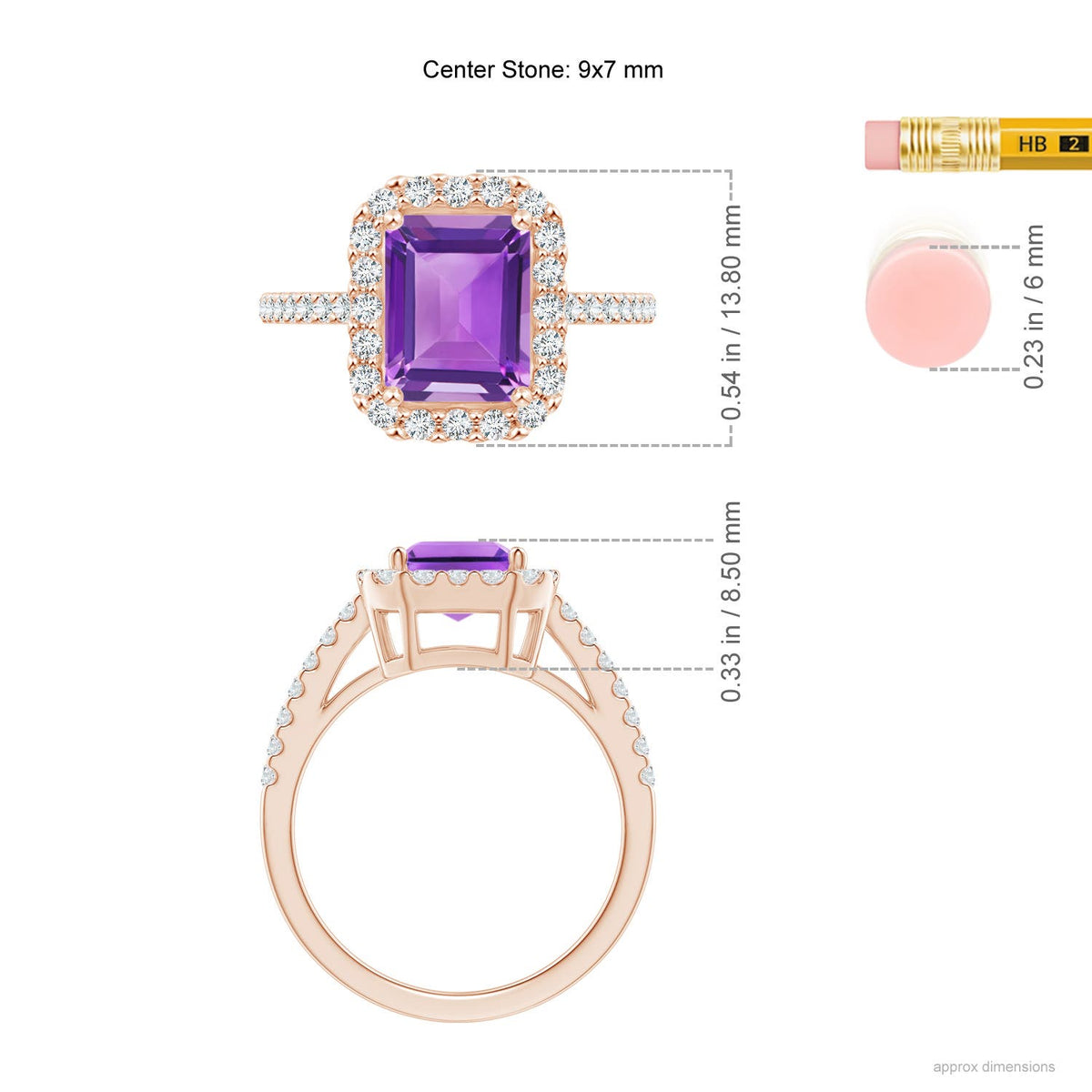 Natural 2.2 Ct. Amethyst with Diamond Halo Ring in 14K Rose Gold L1055
