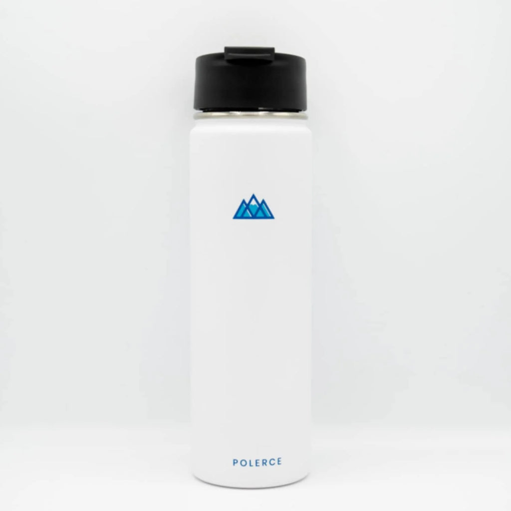 White Stainless Steel Vacuum Insulated Bottle with 3 Lids, 21 Fl Oz Z342