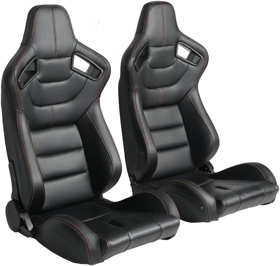 Racing Seats, 1 Pair Bucket Seats with Dual Lock Sliders, PVC Leather D798