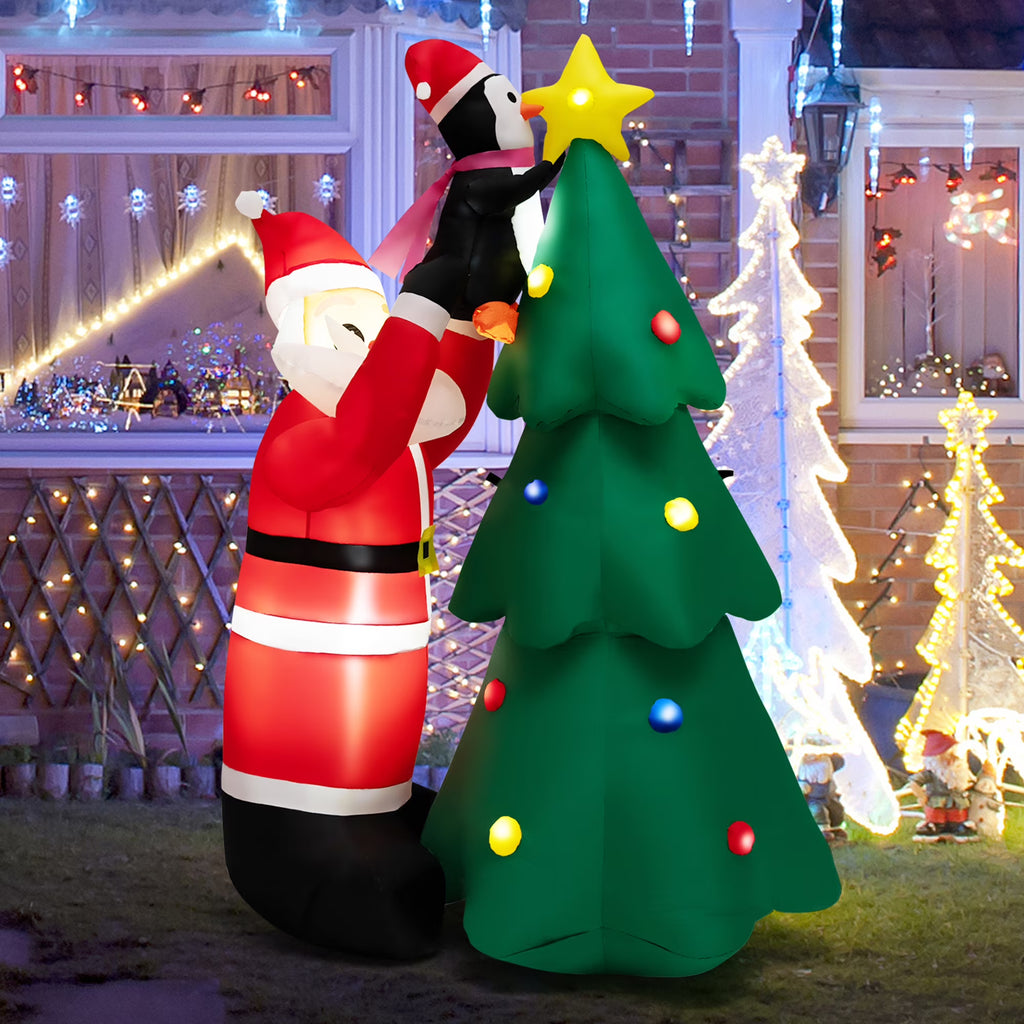 6FT Christmas Inflatable Tree Santa Claus & Penguin Decor with LED Lights E946758