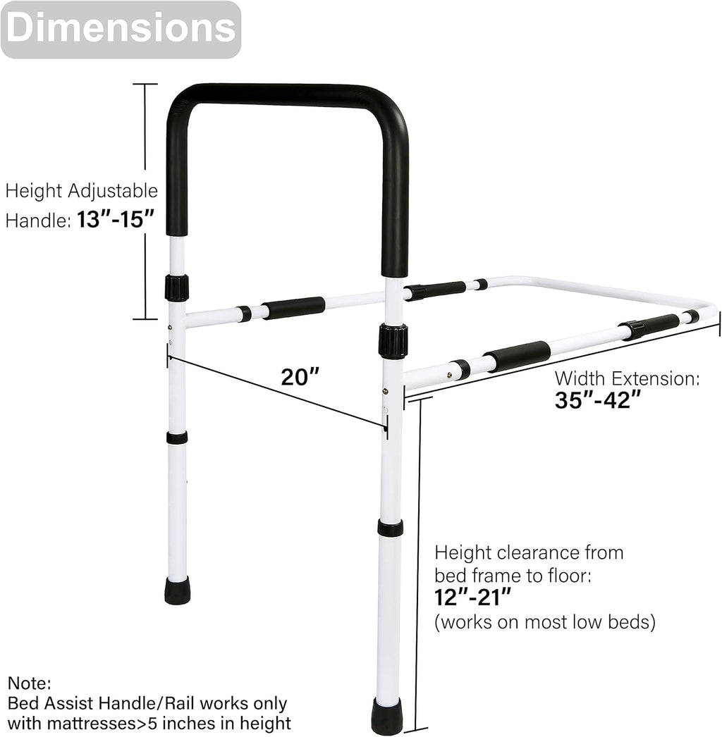 White/Black Adjustable Bed Assist Rail Handle Grab Bar, Pack of 2 L458