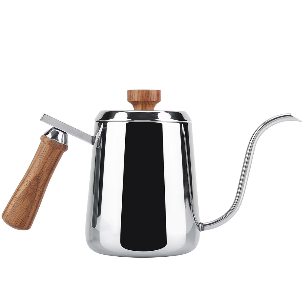 Stainless Steel Wooden Handle Gooseneck Coffee Kettle, 350ml K437454