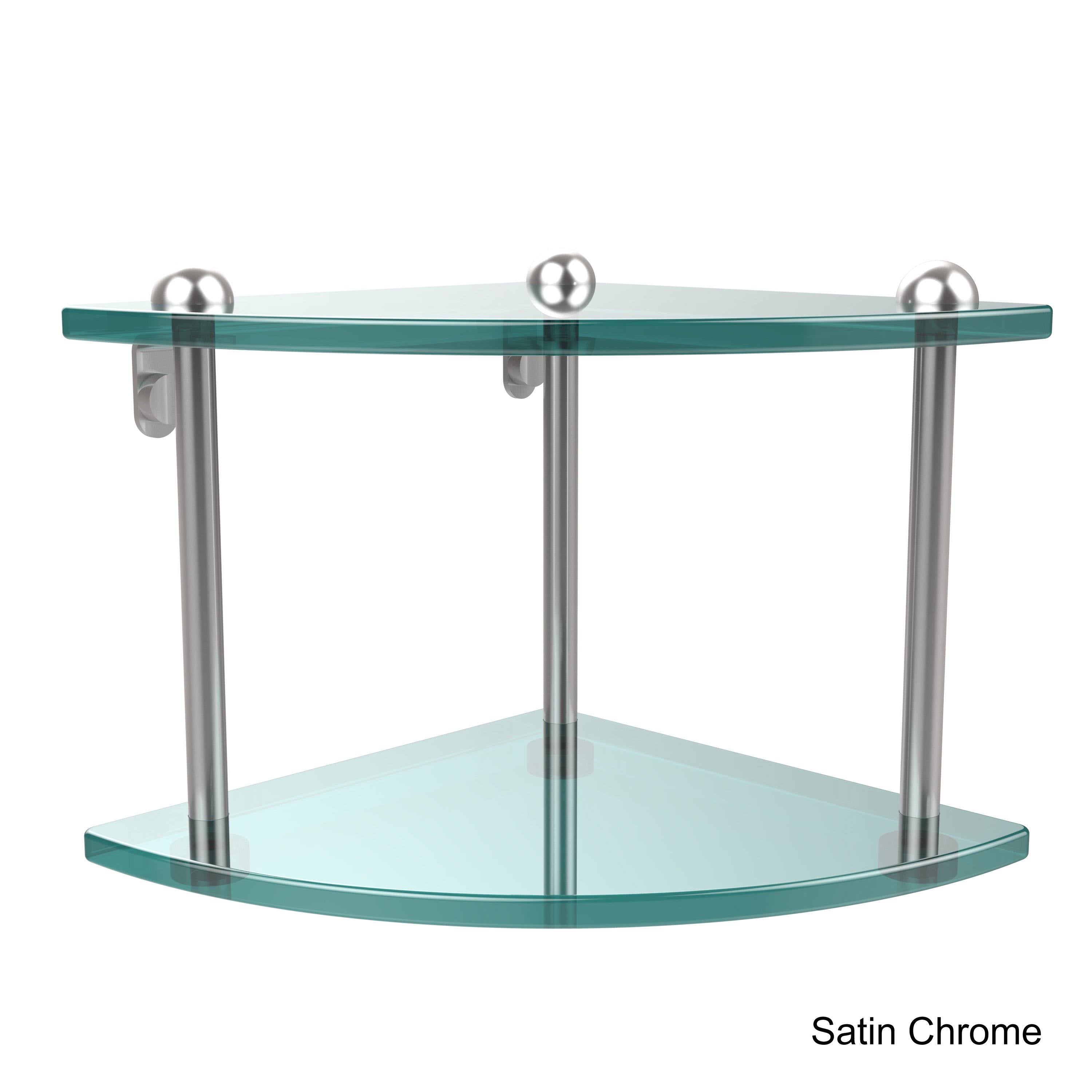 Polished Brass Two Tier Corner Glass Shelf P591
