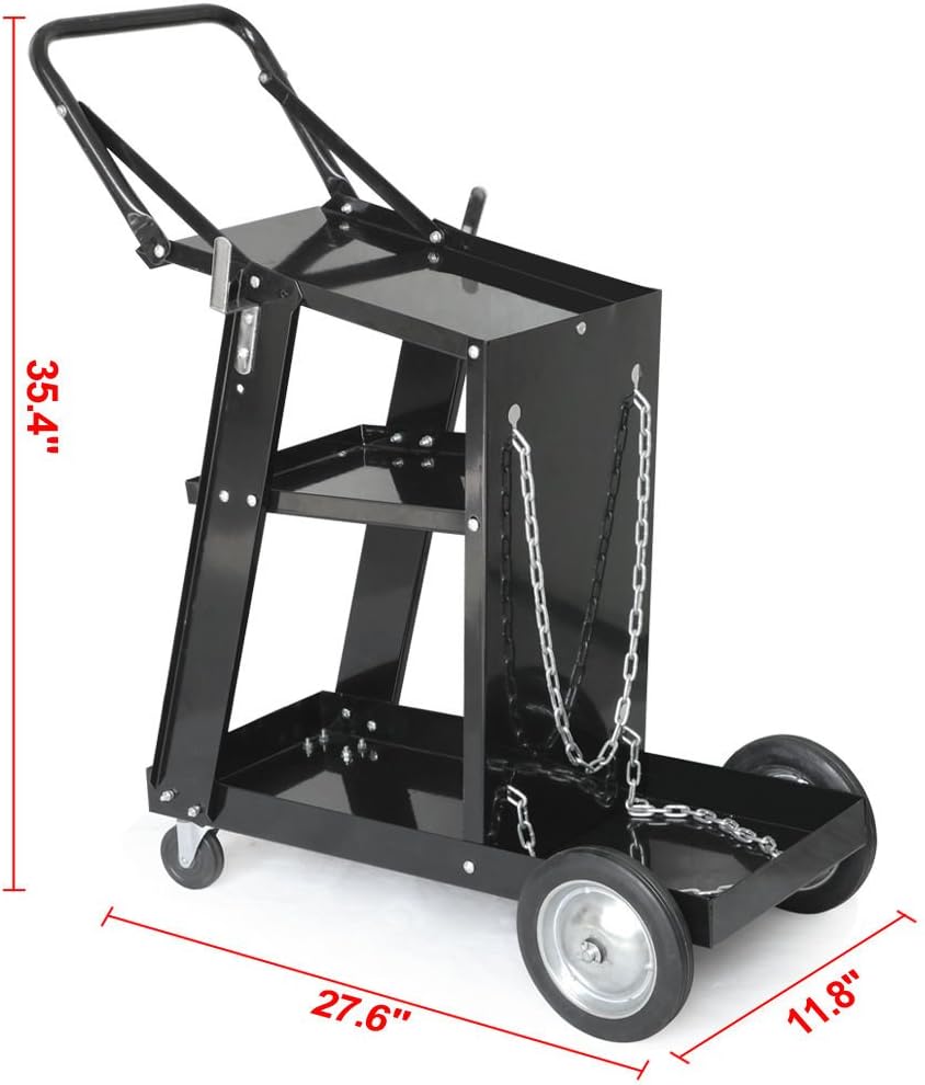 Black Heavy Duty Rolling Welding Cart with Wheels and Tank Storage K884800