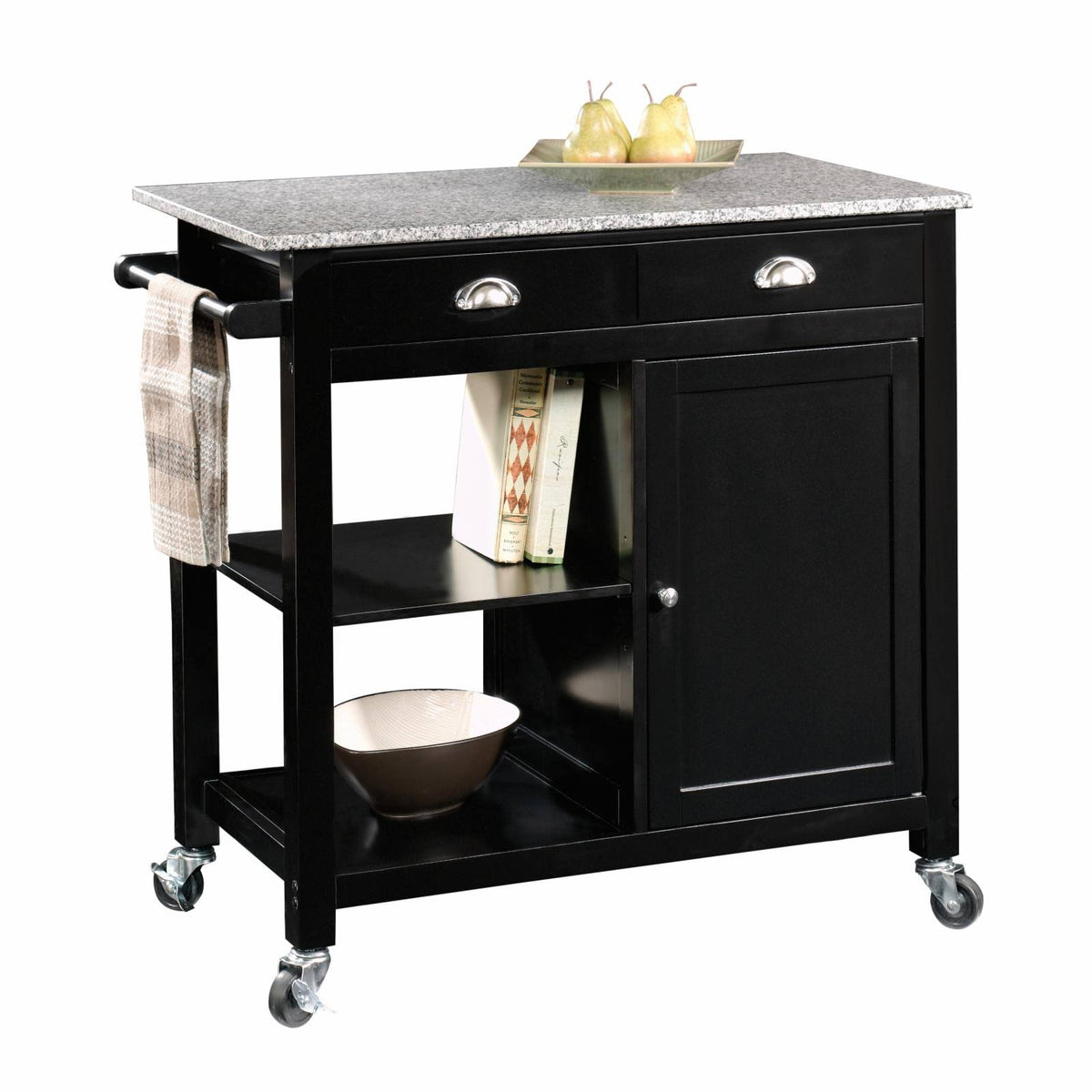 Black Granite Top Kitchen Cart B79823