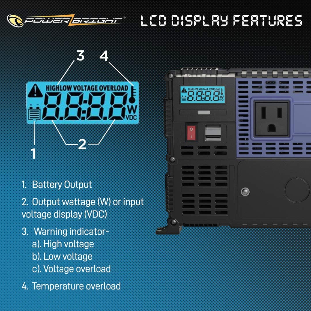 4000 Watts Modified Sine Wave Power Inverter 12V to 110V DC to AC Converter with Dual AC Outlets and 2 USB Ports D2734