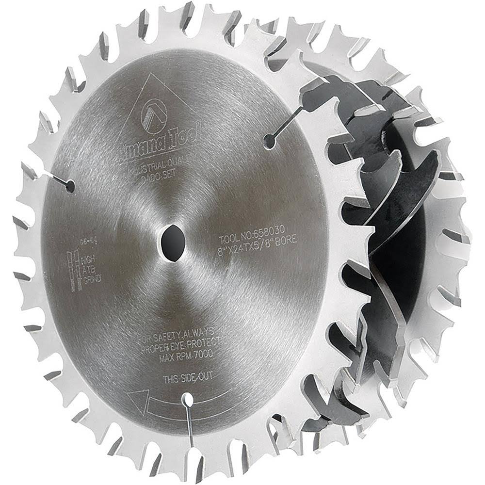 Carbide Tipped Dado 8 D x 24T ATB/FT -5 Deg, 5/8 Bore, Dado Set B6010