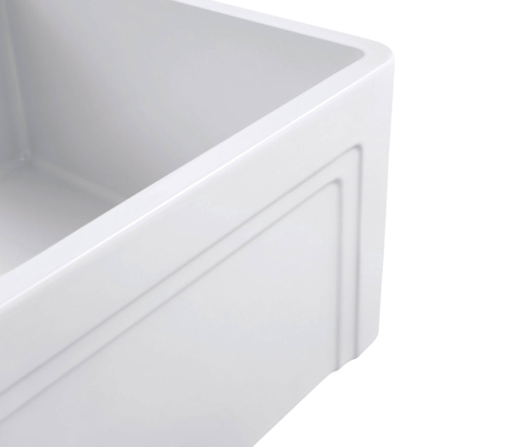 White 30 inch Farmhouse Fireclay Kitchen Sink with Grid and Strainer J664035
