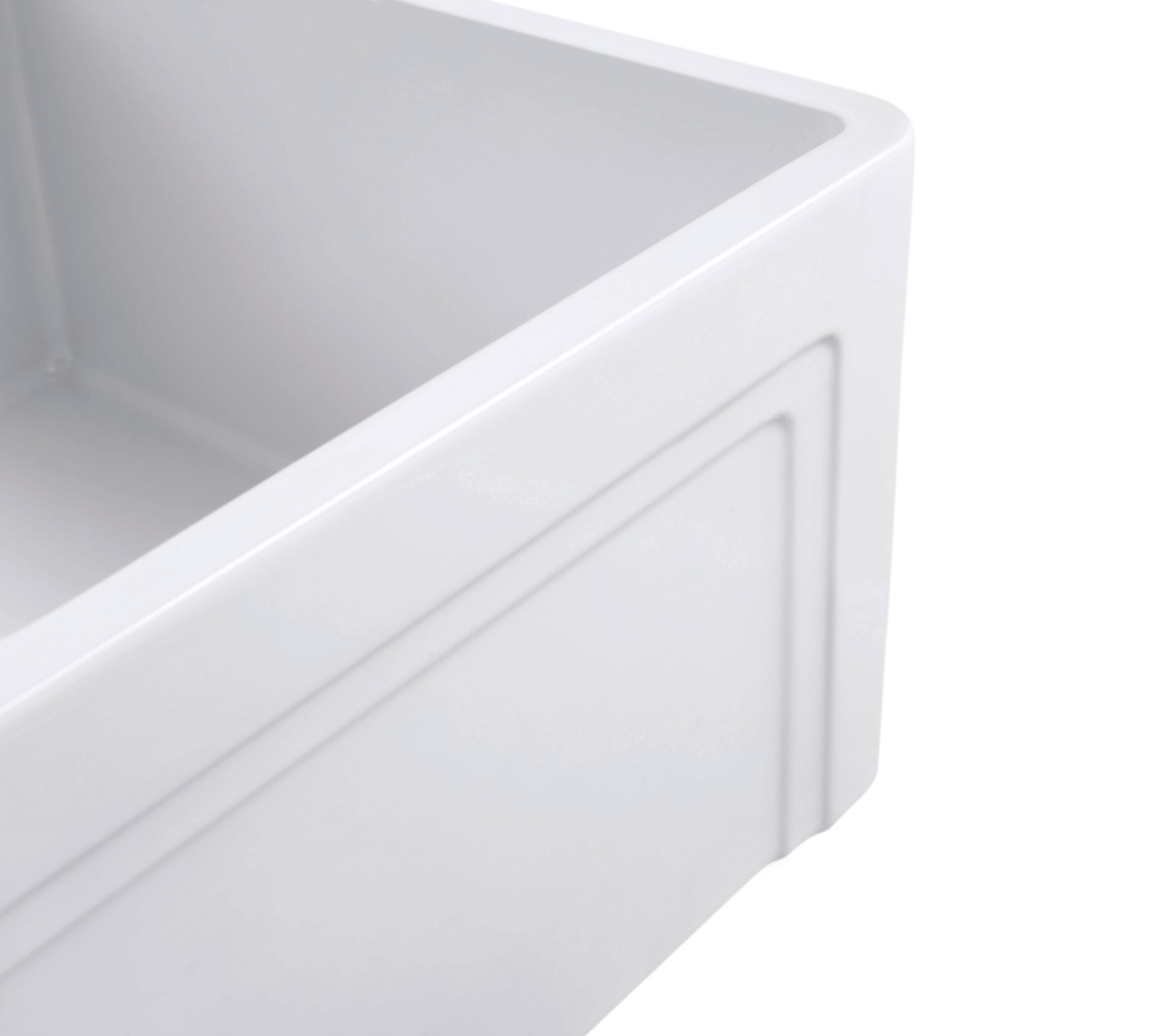 White 30 inch Farmhouse Fireclay Kitchen Sink with Grid and Strainer J664035