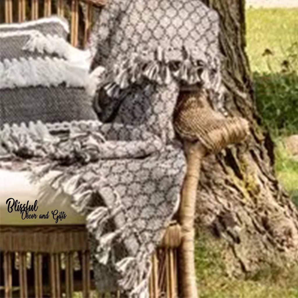 Honeycomb Pattern Hand Woven 50 x 60 inch Throw Blanket with Hand Tied Tassels E720257