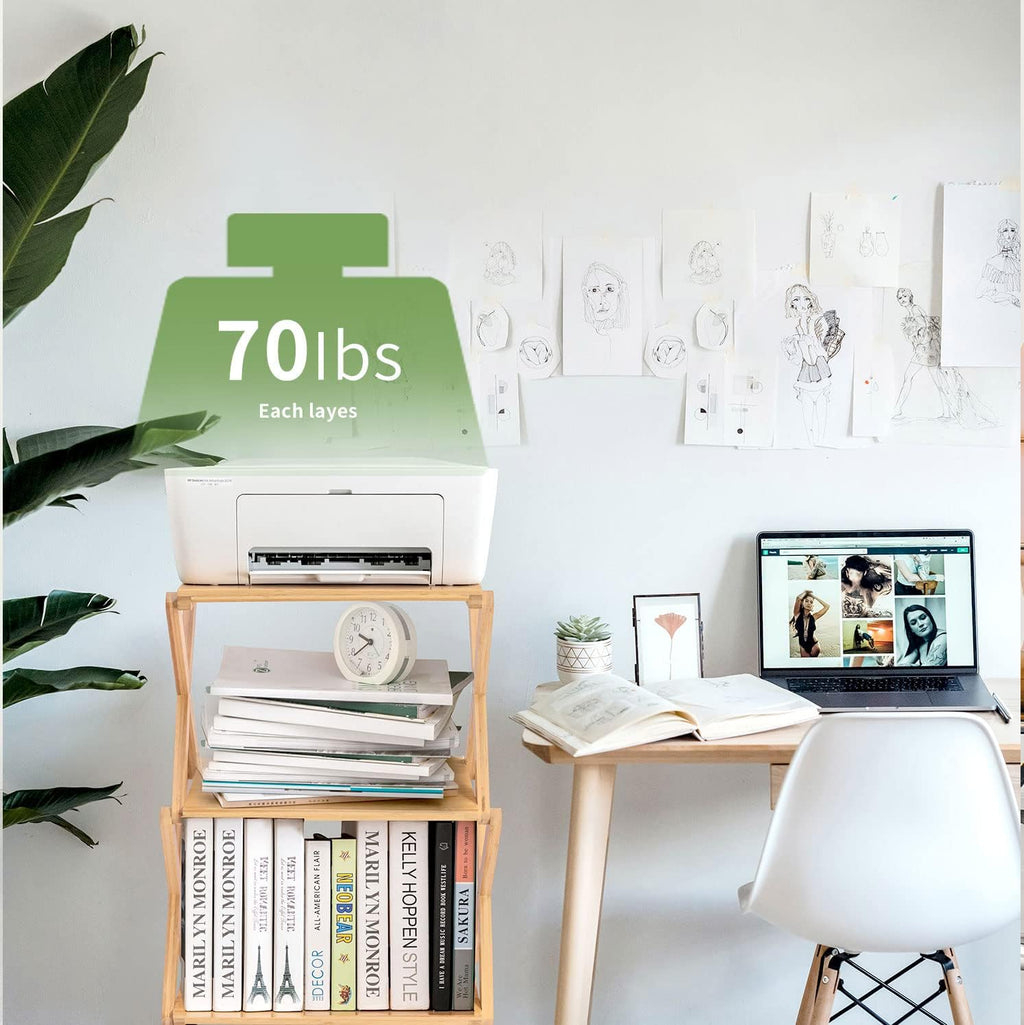 Bamboo 3-Tier Rolling Printer Cart with Storage I6746