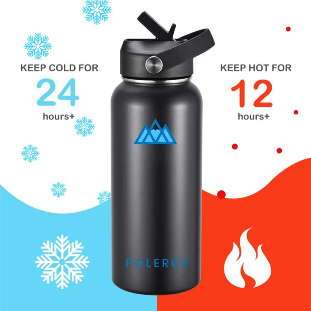 White Stainless Steel Vacuum Insulated Bottle with 3 Lids, 21 Fl Oz Z342