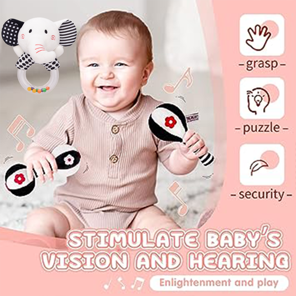 3PCS Soft High Contrast Black and White Plush Baby Rattles N701