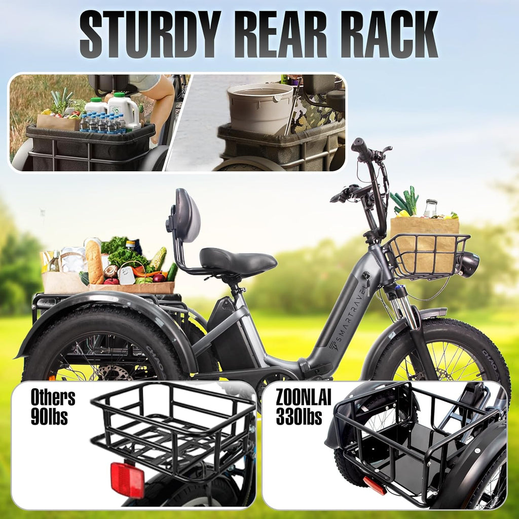 Electric Trike 750W Motor 20" Fat Tire 3 Wheel Electric Bike Dual Removable Batteries V691498