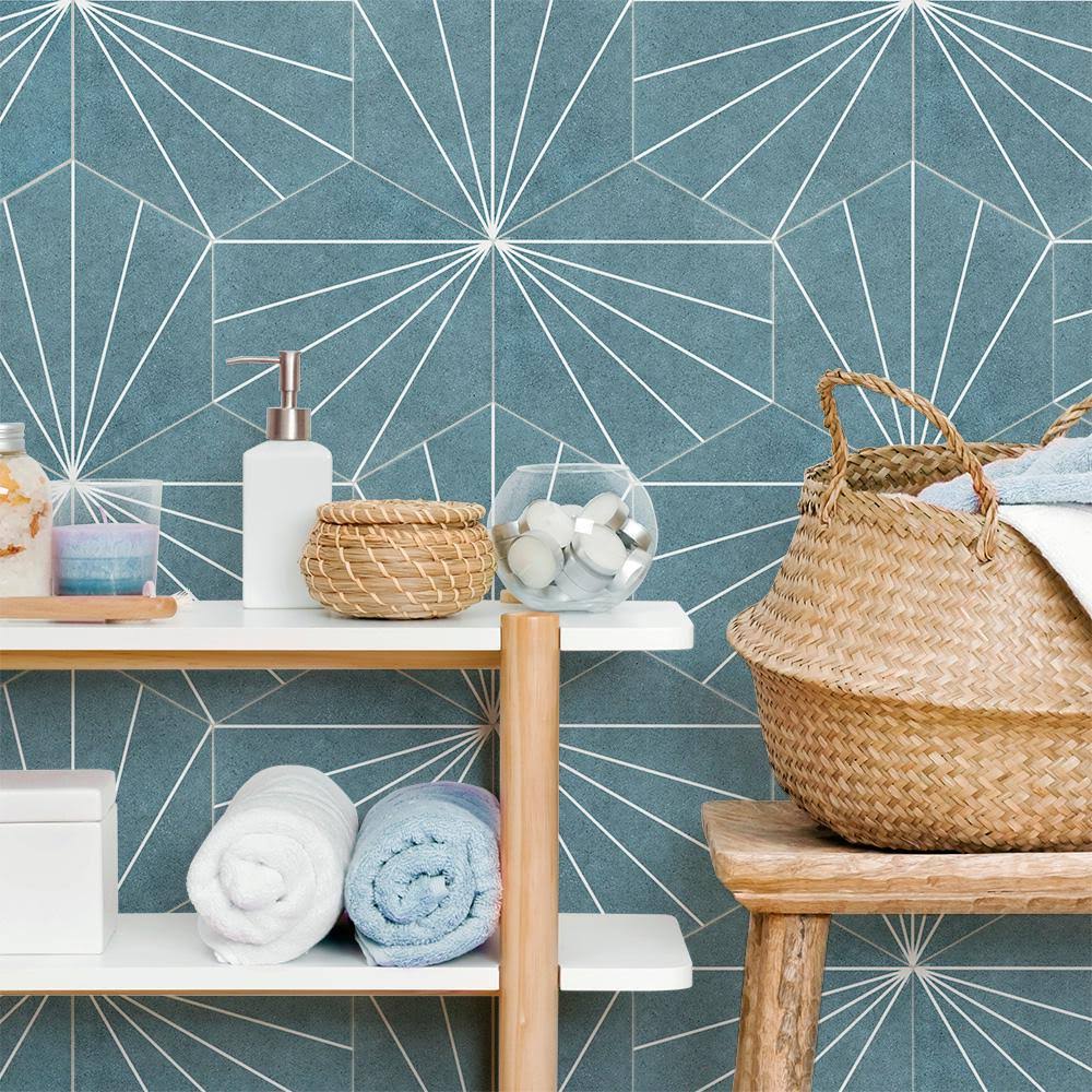 Aster Hex Azul Encaustic Porcelain Floor and Wall Tile E77079