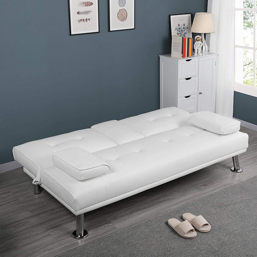 White Faux Leather Futon Set Convertible Sleeper Loveseat Daybed B149642