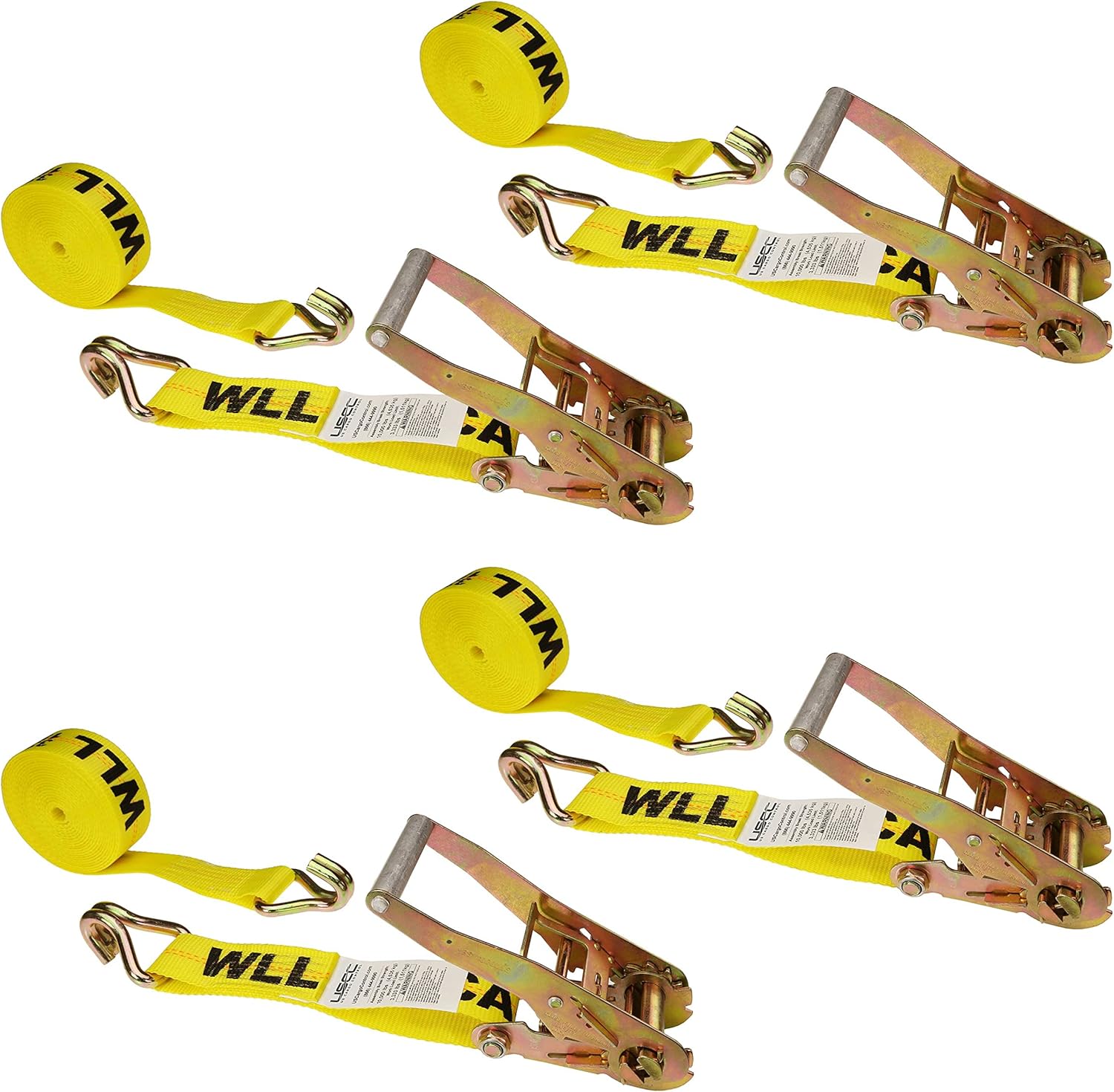 2 Inch x 27 Foot Yellow Ratchet Straps 4 Pack A48642