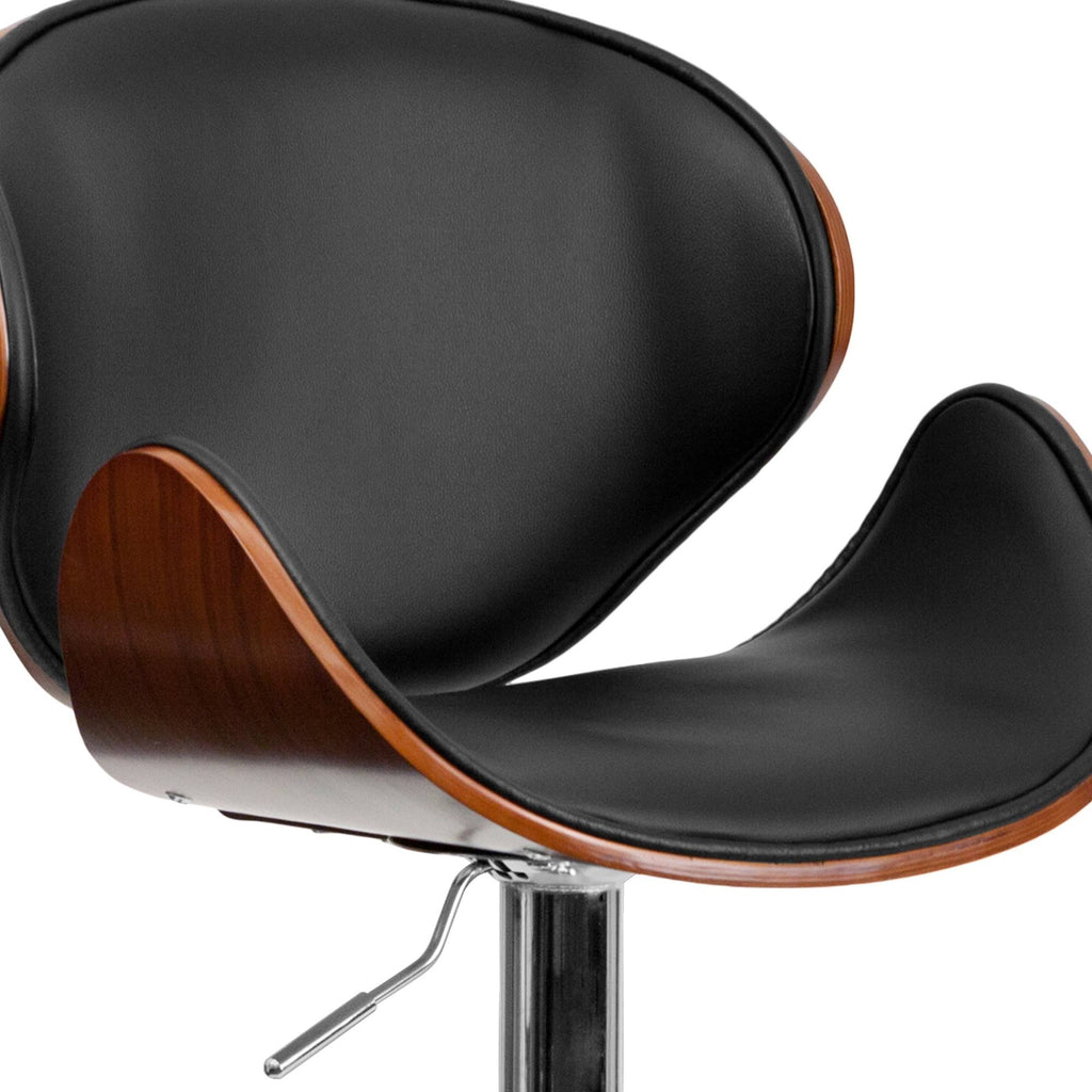Walnut Bentwood Bar Stool with Curved Vinyl Seat and Back X592
