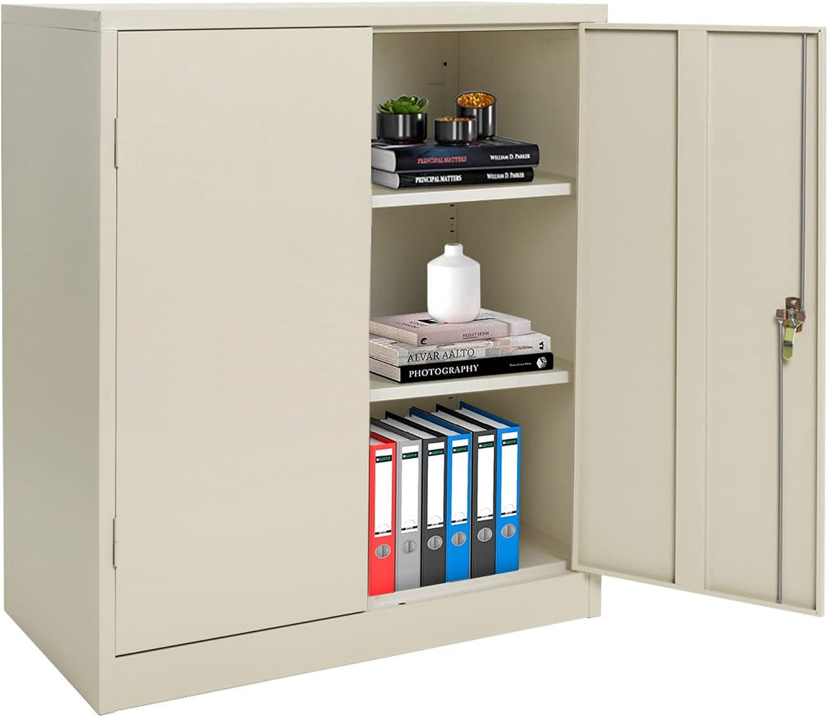 Black Locking Metal Storage Cabinet with 2 Doors and 2 Adjustable Shelves Y613