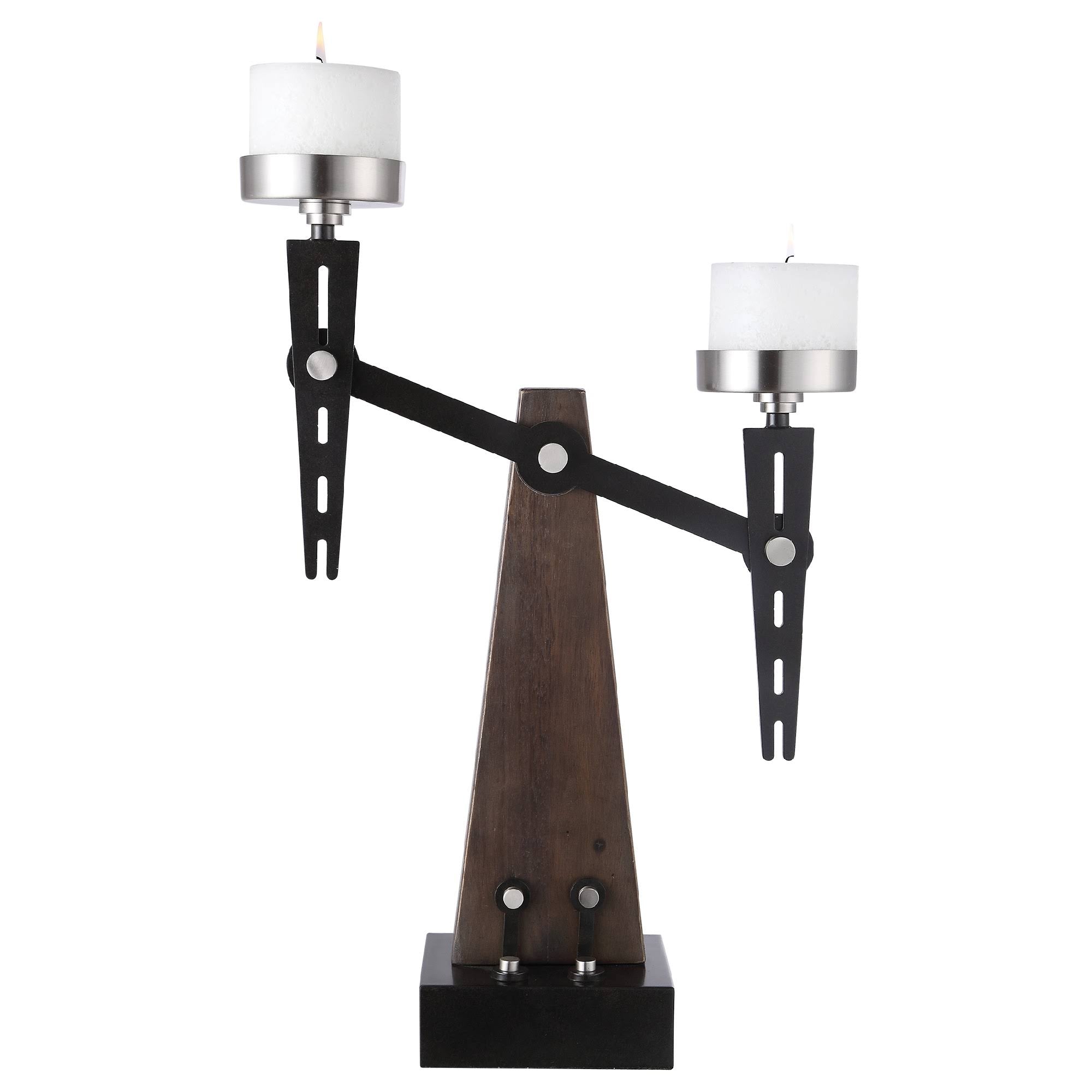Industrial Style Wood and Metal Candle Holder with Candles W34199