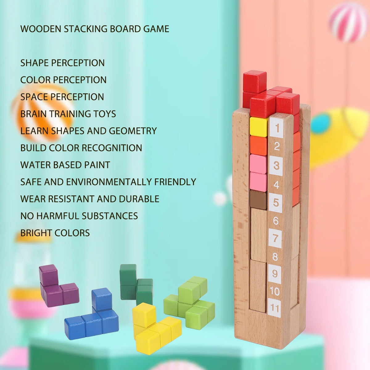 Colored Wooden Stacking Blocks Toy I683