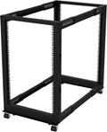 19" Open Frame Server Rack 4 Post Adjustable Depth Mobile Rolling Network Rack J80299