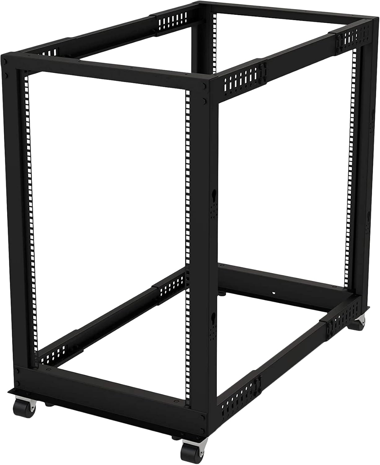 19" Open Frame Server Rack 4 Post Adjustable Depth Mobile Rolling Network Rack J80299